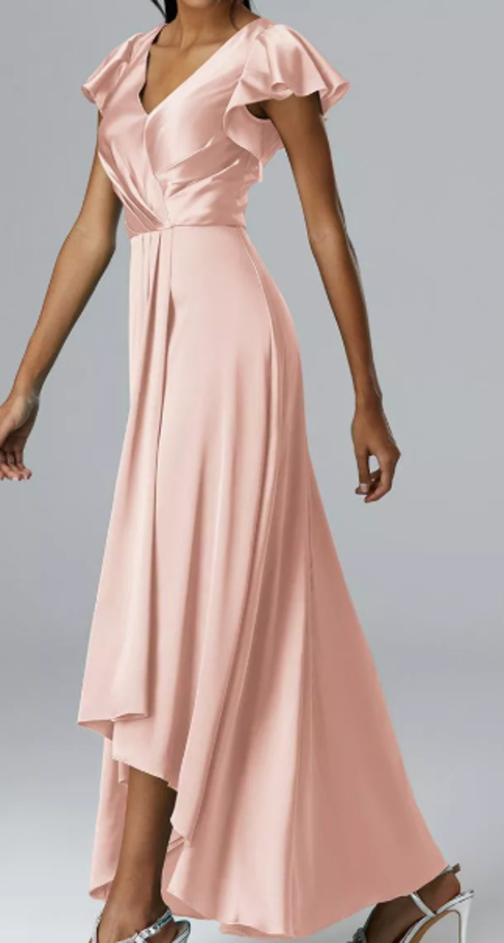 AW BRIDAL 4 S pearl pink satin Sapota bridesmaid wedding party hi low dress B42